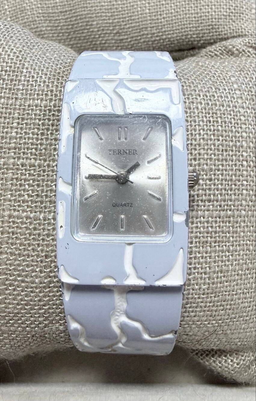 Terner Periwinkle Marbled Cuff Watch New Battery Silver Tone Quartz Giraffe